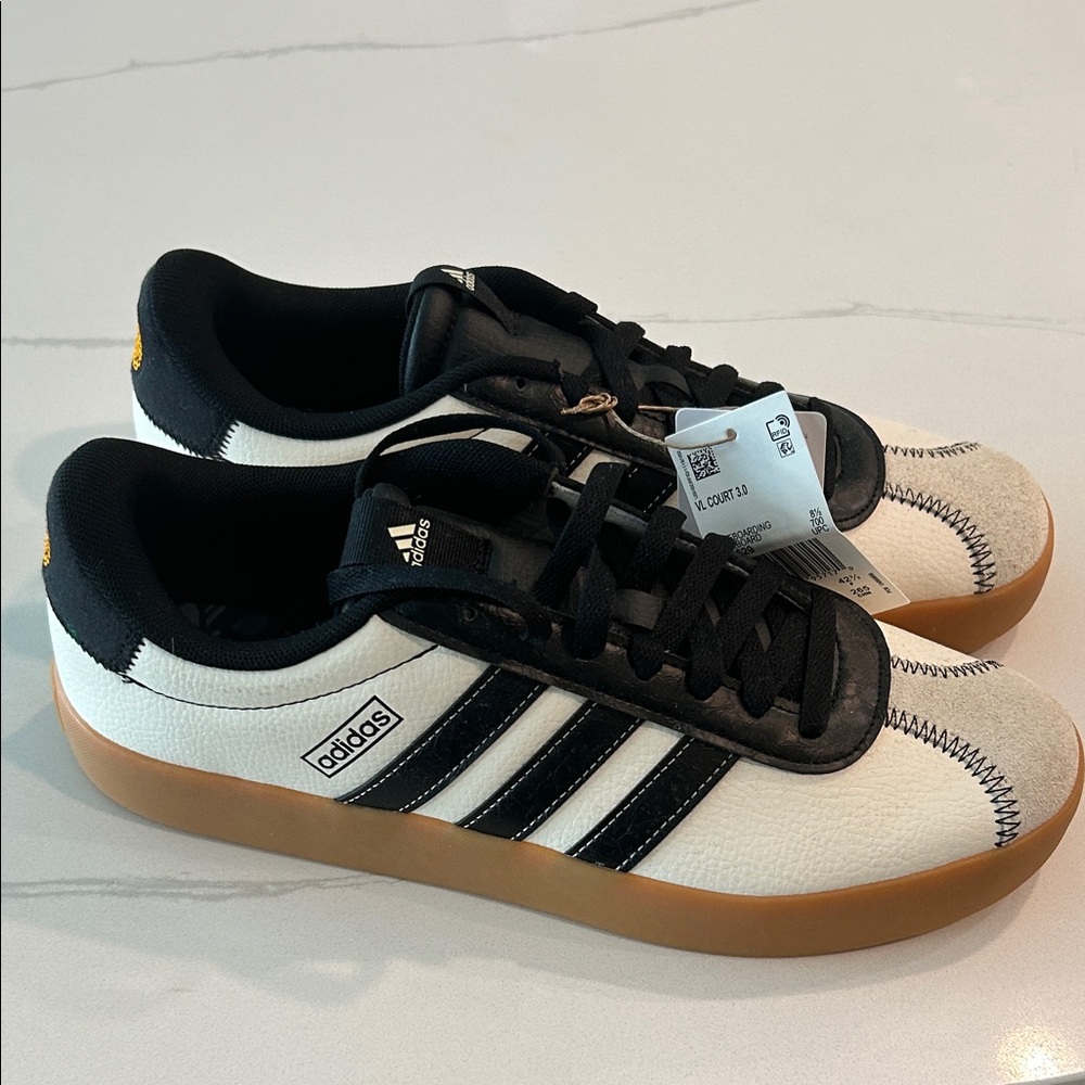 adidas Women’s Black, White & Gum Retro Court Sneakers - Picture 2 of 4